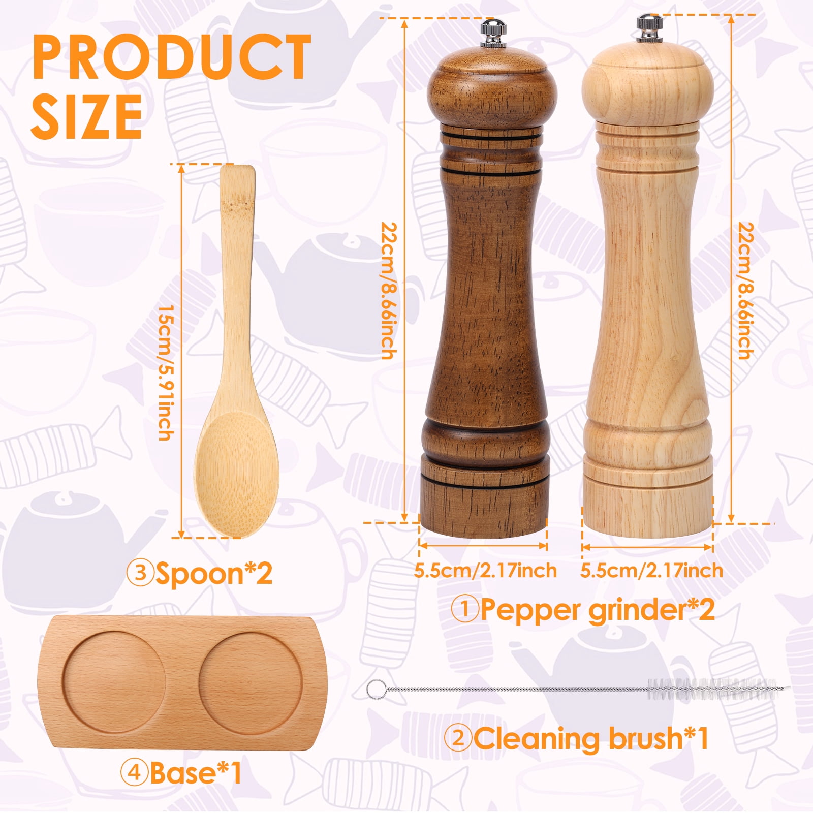 2 Pcs Wood Ceramic Pepper Grinder Professional Particulate Milling