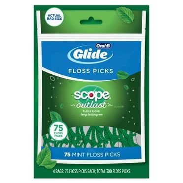Oral-B Glide Floss Picks Scope Outlast. 75 Count/Pack 4 Packs (300 Total)