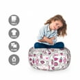 thumbnail image 2 of Emoticon Storage Toy Bag Chair, Memphis Doodle Lip Star Strawberry Speech Bubble on Stripe Pattern, Stuffed Animal Organizer Washable Bag, Large Size, Pale Grey White Magenta, by Ambesonne, 2 of 3