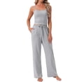 thumbnail image 2 of INSPIRE CHIC Women's Pajama Set Cami Jersey Knit Adjustable Spaghetti Strap Elastic Waist Wide Leg Pants with Pockets S Gery, 2 of 6