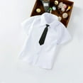 thumbnail image 2 of TFEOQRY Teen Boys Cotton Dress Shirt Toddler Fashion Short Sleeve Blouse Solid Color Gentleman's School Uniform Shirt Tie Suit White, 2 of 5