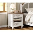 thumbnail image 4 of WAMPAT Table de Chevet avec Station de Recharge, Table d'Appoint Style Ferme, Ports USB et Prises de Courant, 2 Tiroirs et Rangement Ouvert pour Salon, Chambre, Blanc Antique, 4 of 8