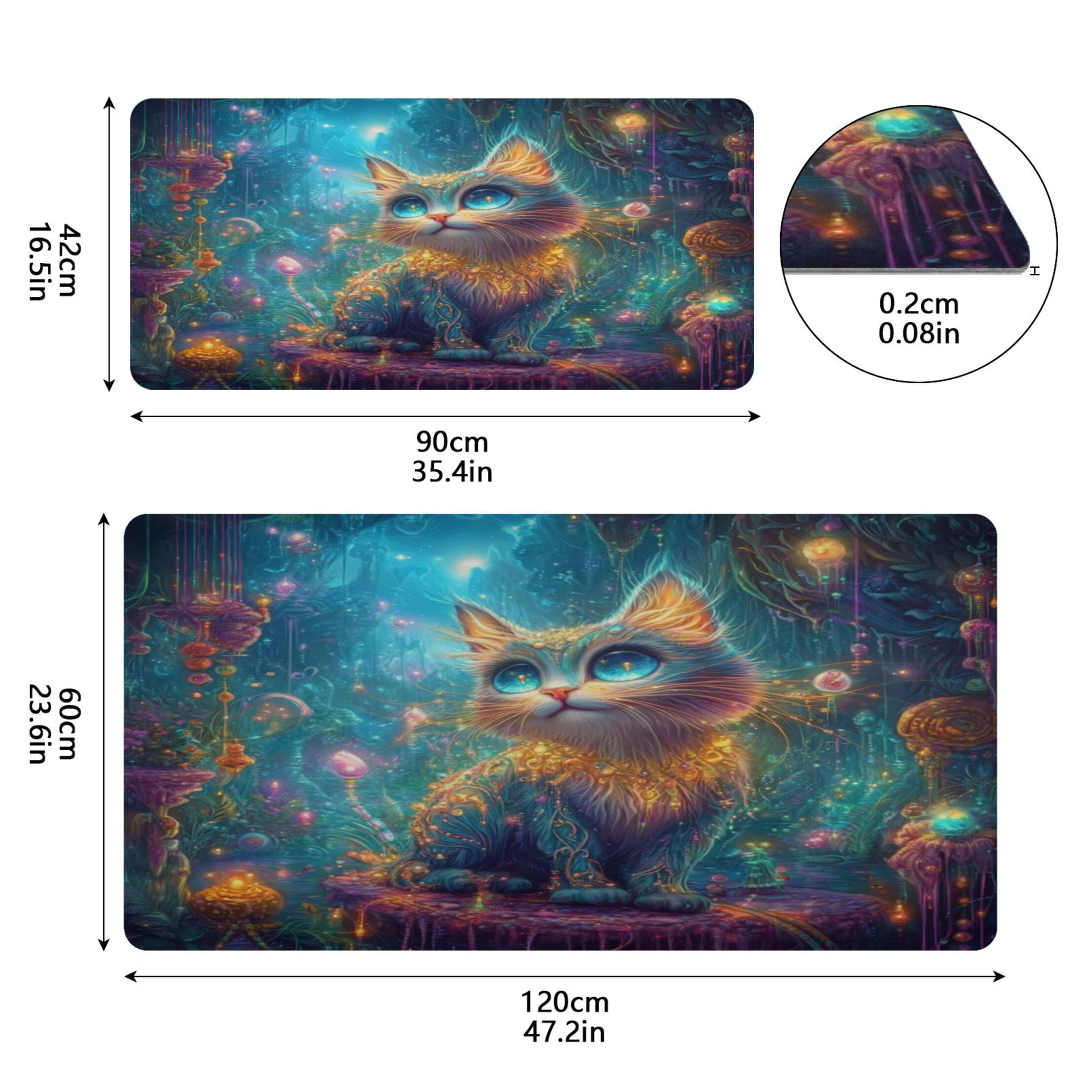 Leather Keyboard and Mouse Desk Mat Office Desk Accessories Protective Office Desk Decor Desk Pad Mat for Gaming, Work from Home, Office Mystical Cat 16.5" x 35.4"