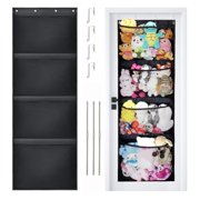UU&T 4 Tier Over the Door Hanging Organizer, Stuffed Animal Storage with 4 Metal Hooks and Support Rods, for Clothes Toys, Black