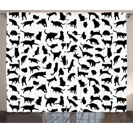 cat lover curtains 2 panels set black silhouettes of cats in different poses scratching stretching - Cat Curtains cat lover curtains 2 panels set black silhouettes of cats in different poses scratching stretching - Cat Curtains