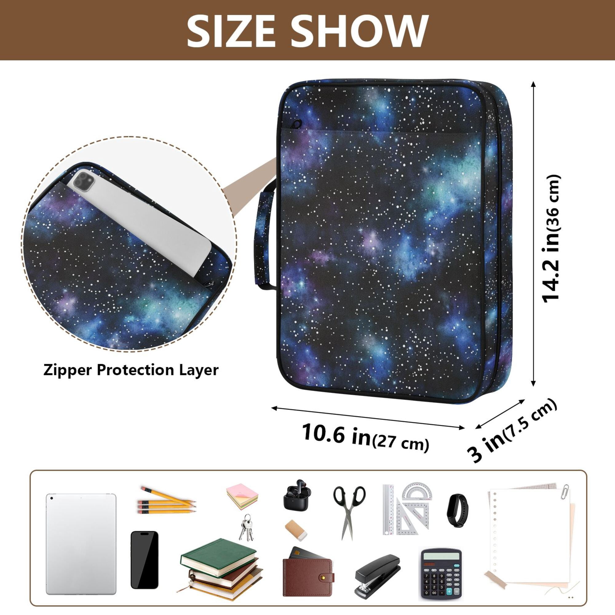 FORMRS Accordion File Folder A4 Size 7-Pocket Expanding Document Organizer Bag with 3 Ring Binder, Watercolor Galaxy