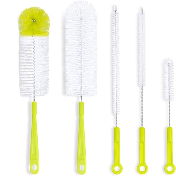 Juego de cepillos de limpieza para botellas, limpiador de botellas de mango largo para botellas de cerveza de cuello estrecho, botellas de agua deportivas con cepillo de paja, cepillo de limpieza par