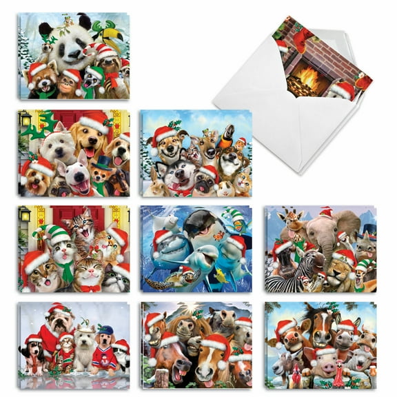 The Best Card Company 20 Assorted Funny Christmas Thank You Notecards Box Set 4 x 5.12 Inch with Envelopes (10 Designs, 2 Each) Merry Christmas To Zoo AM6652XTG-B2x10