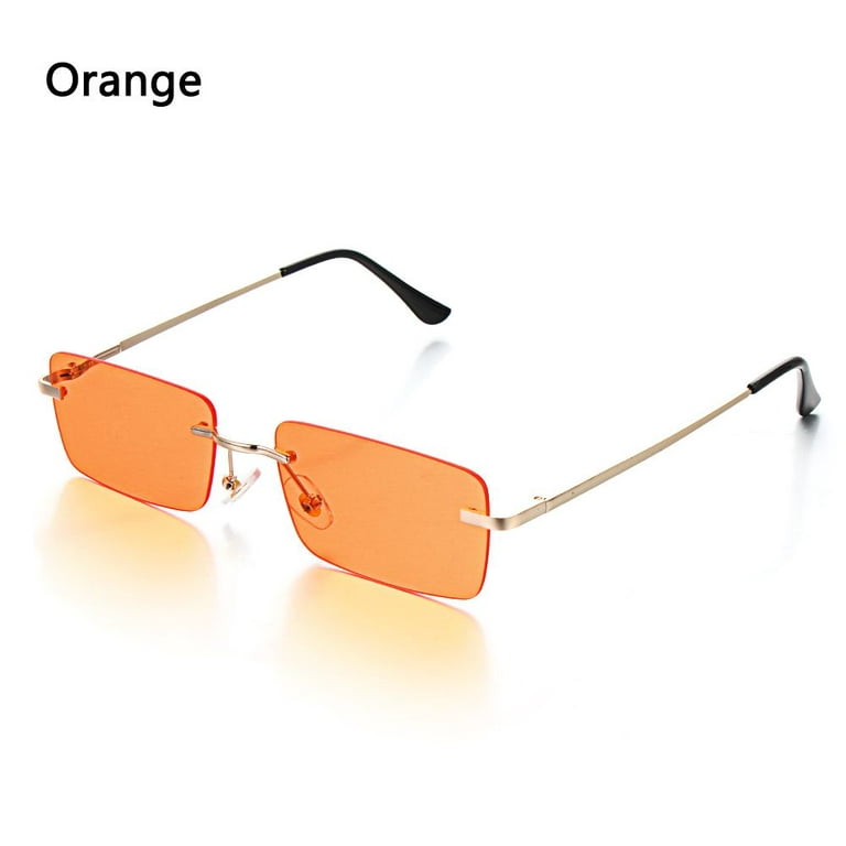 Luxury Design Retro UV400 Small Sun Glasses Women Vintage Sunglasses  Gradient Glasses Rectangle Rimless ORANGE 