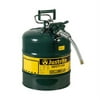 Justrite 7250420 5 Gallon, 5/8" Metal Hose, Steel Safety Can for Oil, Type II, AccuFlow™, Green - 7250420