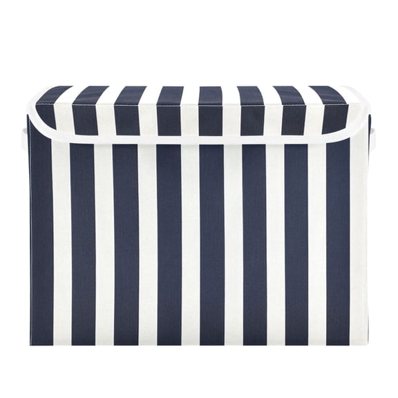 Navy Blue Narrow Vertical Stripes Foldable Storage Bin with Lid and Handle Collapsible Storage Box 16.5 x 12.6 x 11.8 inches
