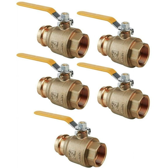 Midline Valve 542001VLVF-5 Premium Adapter Ball Valve, with 1 in. Press x FIP Connections, Brass (Pack of 5)