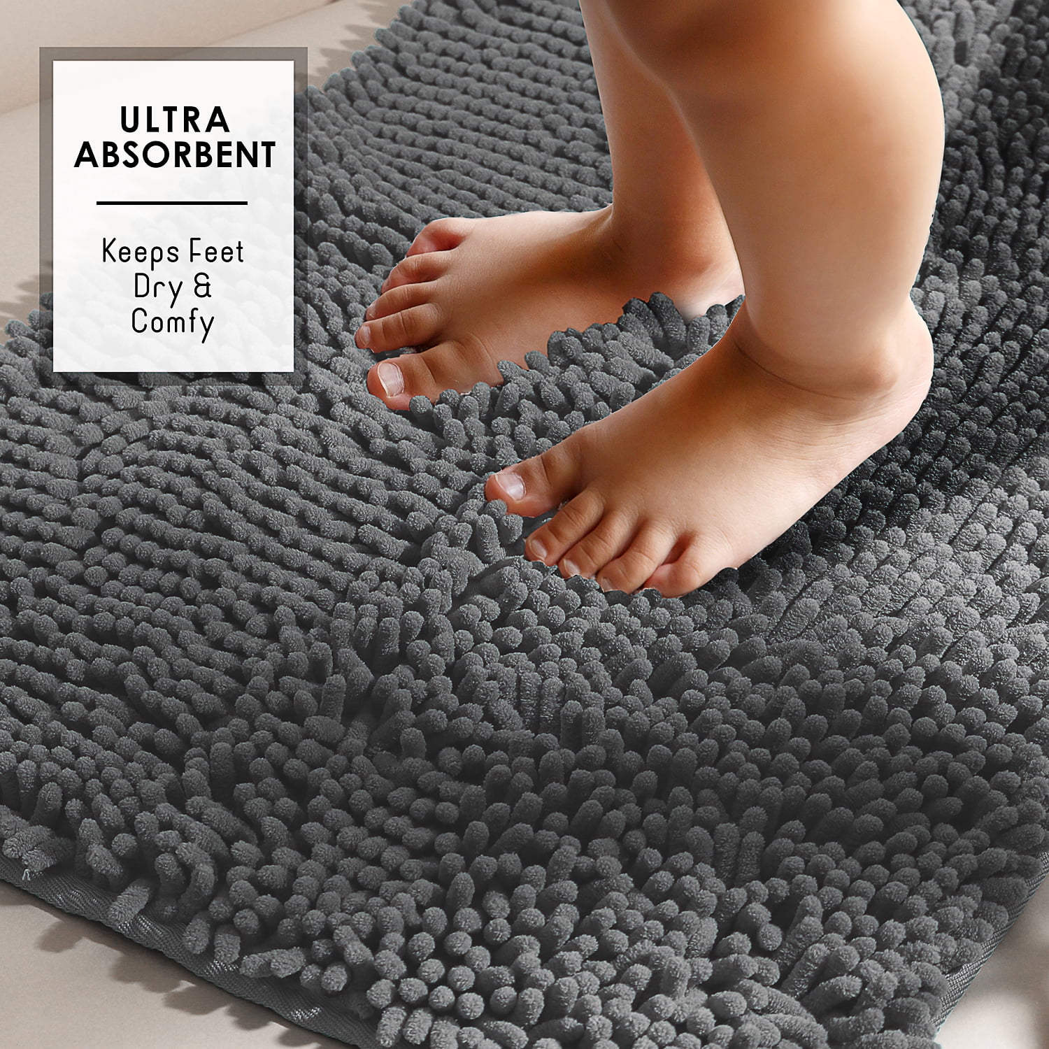 Lammaloe Chenille Bathroom Rugs Non Slip Bath Mat, 17x24 Ultra Absorbent, Bath Mats for Bathroom, Ombre Cream