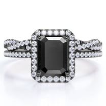 JeenMata 1.5 Carat Emerald Cut Lab Grown Black Diamond and Moissanite - 4 Prong Halo Set - Twisted Pave Wedding Ring Set - 18K Black Gold Plating over Silver