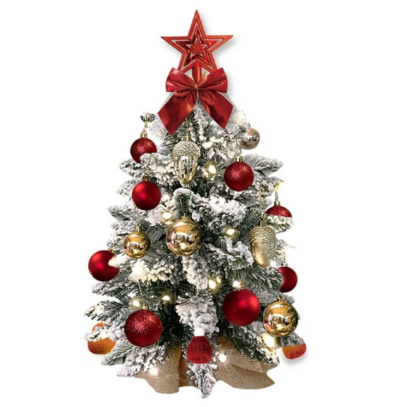 CZBZ 22in Tabletop Christmas Tree with Light, Artificial Small Mini Red Christmas Decoration with Flocked Snow, Exquisite Decor & Xmas Ornaments for Table Top for Home & Office, Red