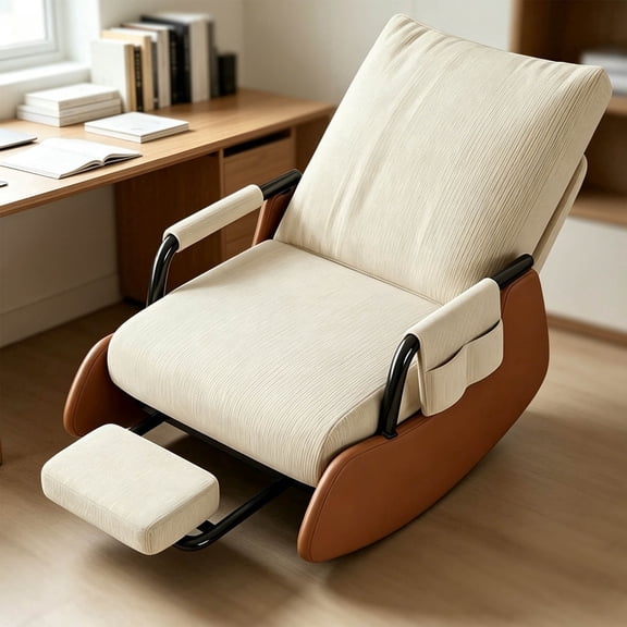 Turcyy Gliding Rocking Chair with Ottoman, Adjustable Recliner Indoor Rocker Glider, Beige and Brown