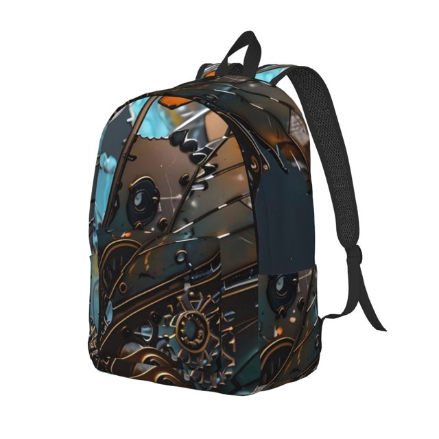 Fotbe Steampunk Mechanical Butterfly Printed Canvas Daypack - Stylish and Durable Vintage Compact Backpack - Class, Work, Travel, or Laptop Bookbag,Organized Compartments-Medium