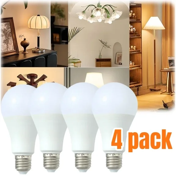 4PCs E26 LED Light Bulbs 12W(60W Eq.) Replacement Daylight 6500K A19 US 110V E27
