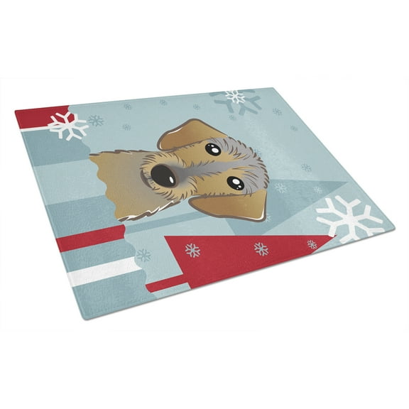 Caroline's Treasures Winter Holiday Wirehaired Dachshund Glass Cutting Board Large