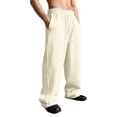 thumbnail image 2 of Domuza Sweatpants for Men Elastic Waist Wide Leg Sweatpants Classic Baggy Big and Tall Workout Pants with Pockets Khaki M, 2 of 6