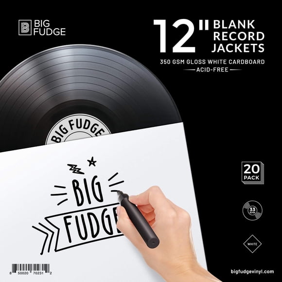 Chaquetas de álbum en blanco BIG FUDGE Pro. 20 portadas de álbumes (350 g/m²). Fundas para discos. Funda de vinilo LP de 12 pulgadas para fundas interiores y exteriores de discos de vinilo. Fundas par