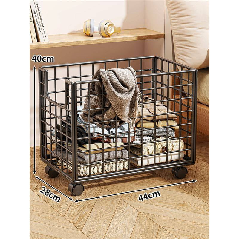 Qiyester Plush Toy Storage Basket, Large Capacity Metal Wheeled Plush Toy Storage Rack/Clothes Storage Box, Suitable for Bedroom