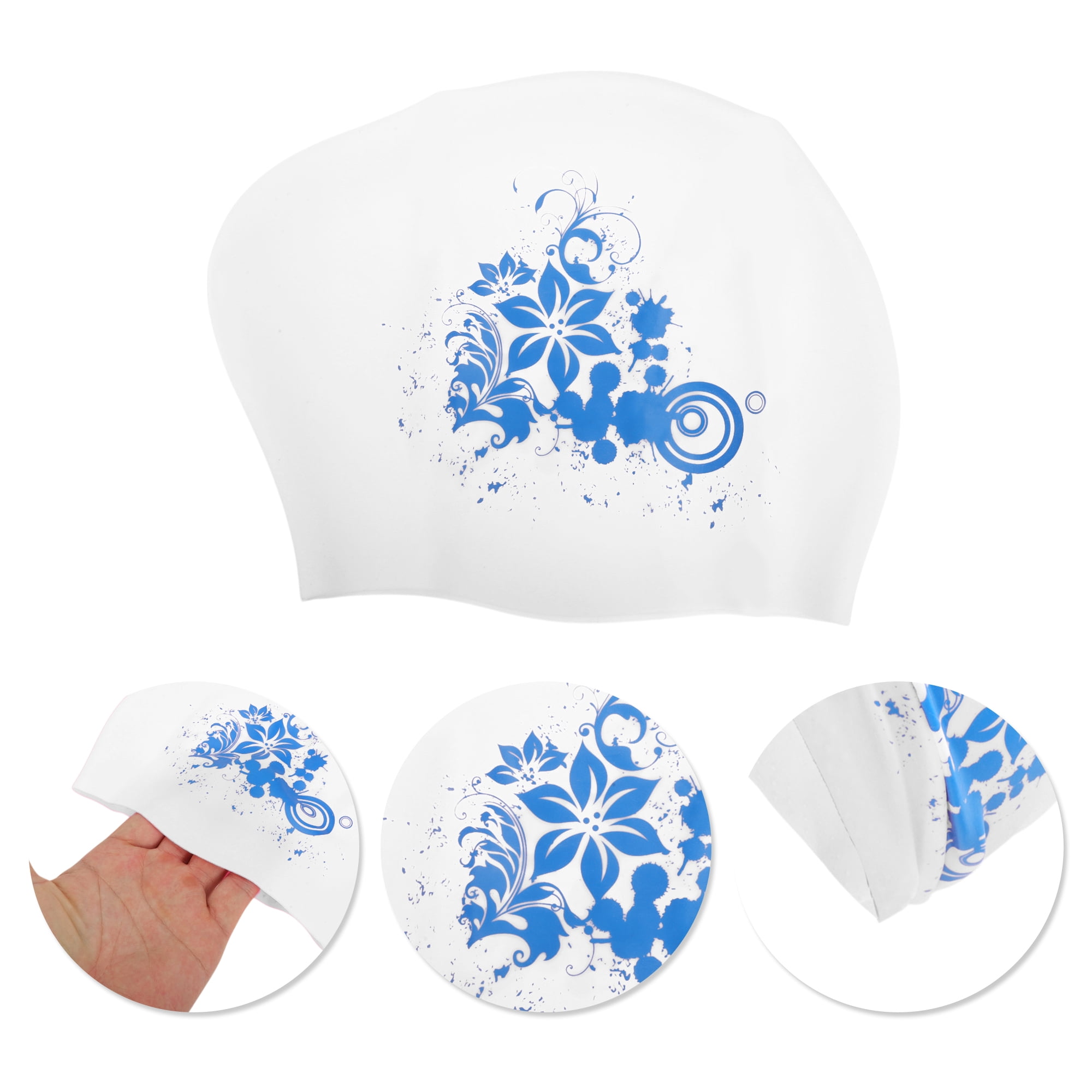 Unique Bargains Floral Pattern Swim Cap 1Pc White