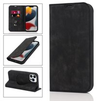 Feishell Wallet Case for iPhone 13 Pro,Built-in Magnet Compatible with Magsafe Charger,Premium PU Leather Magnetic Closure Flip Holder RFID Blocking Card Slots Anti-falling Phone Cover,Black