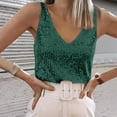 thumbnail image 2 of Wang6 Women Sequin Tank Tops Plus Size Sparkly Deep V Neck Summer Cami Tops Trendy Loose Fit Sleeveless T Shirts Tees Green XL, 2 of 4