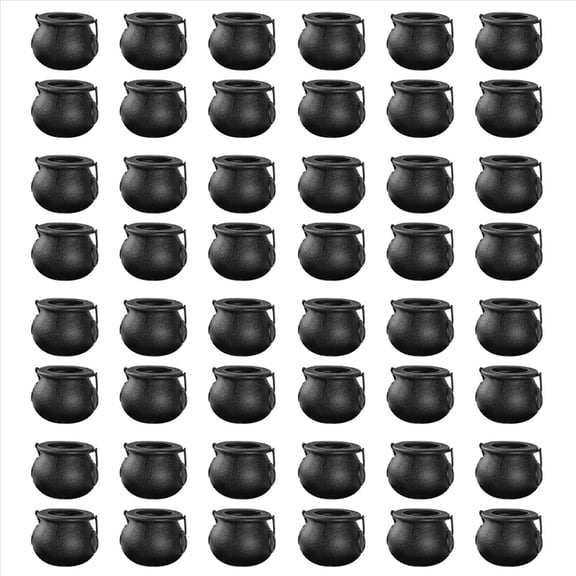 Rollbacks & More 48Pcs Mini Black Cauldron with Handle Halloween Witch Pot Candy Holder for