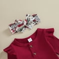 thumbnail image 4 of Okbabeha Baby Girl Christmas Outfit Crewneck Romper Onesie Santa Claus Flare Pants Headband 3 Piece Fall Infant Girl Clothes, 4 of 8
