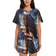 thumbnail image 1 of Xecao Night Sky Bald Eagle Pattern Women's Short Sleeve Pajama Set Soft Sleepwear Lounge Set with Button Front Top and Drawstring Shorts with Pockets-Medium, 1 of 6