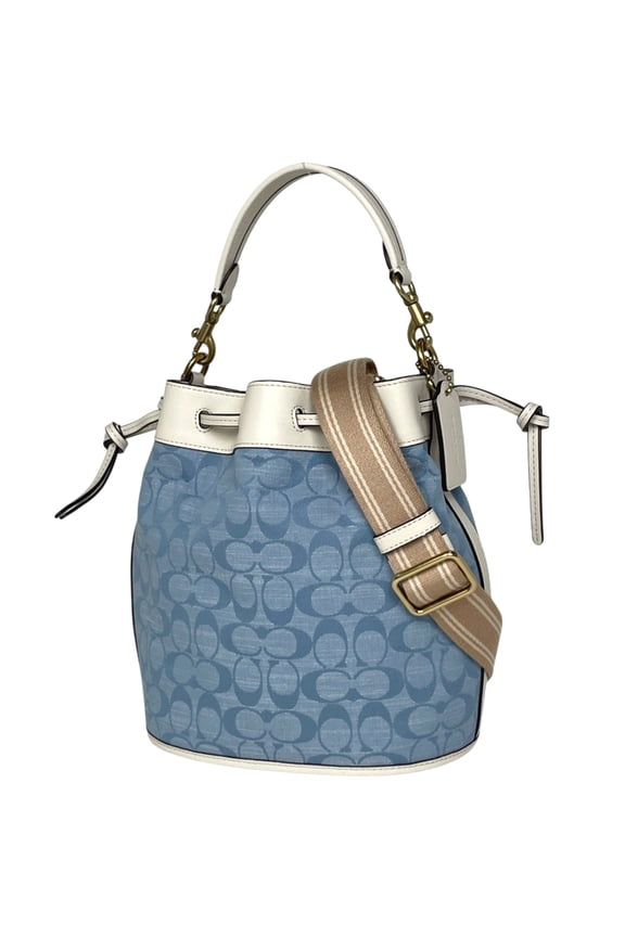 Pre-Owned Coach Signature Handbag, 2-Way Shoulder Bag/Drawstring Canvas, Blue/White, C4693,...