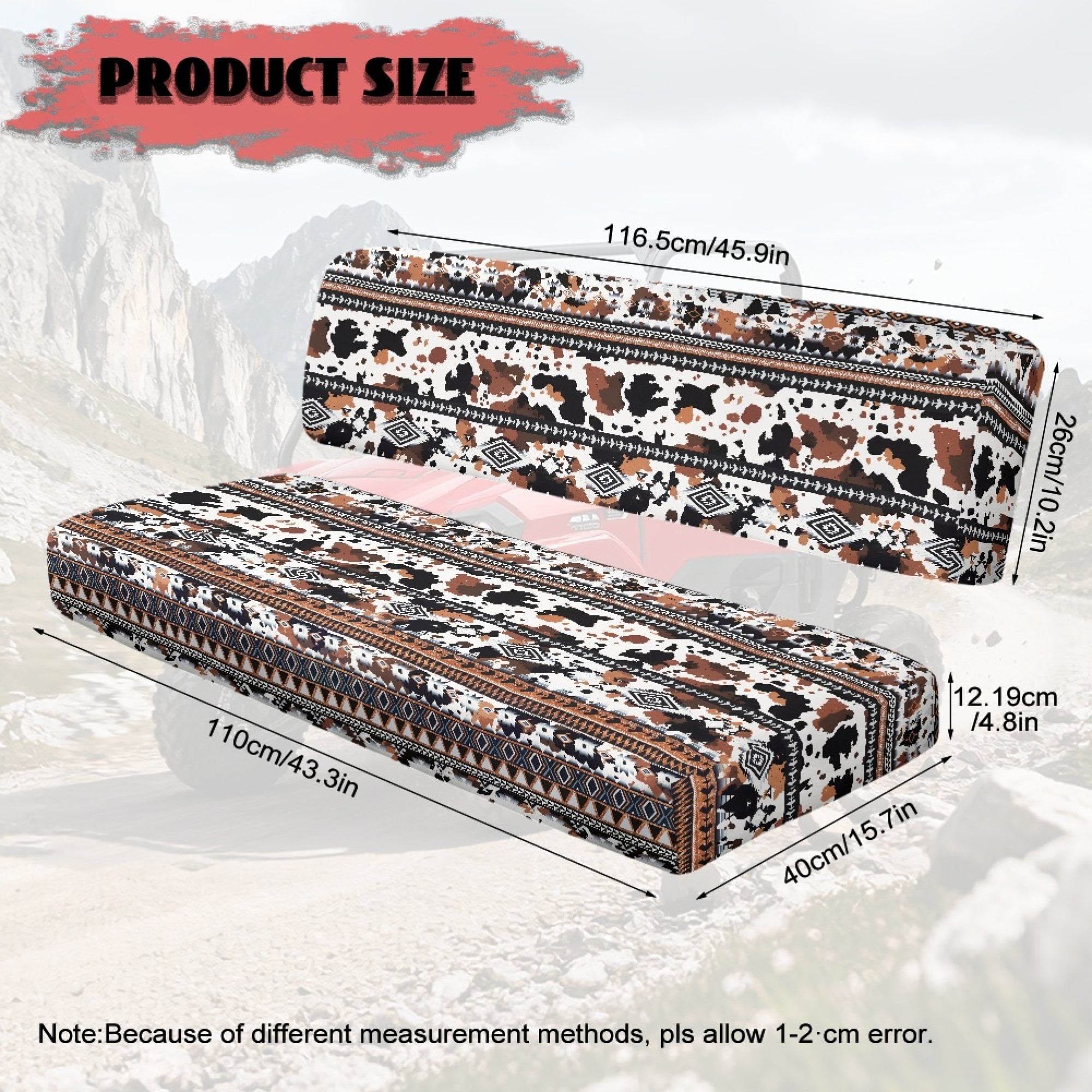 ZIATUBLES 2 Pack Waterproof UTV Seat Covers, Front Bench Seat Protectors Compatible with Kawasaki Mule 4010/3010, Scratch Wear-Resistant UTV Accessory Part(American Tribal Cow Print)