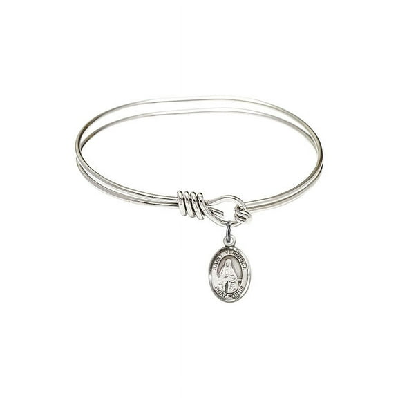 5 3/4 inch Oval Eye Hook Bangle Bracelet w/ St. Veronica in Sterling Silver
