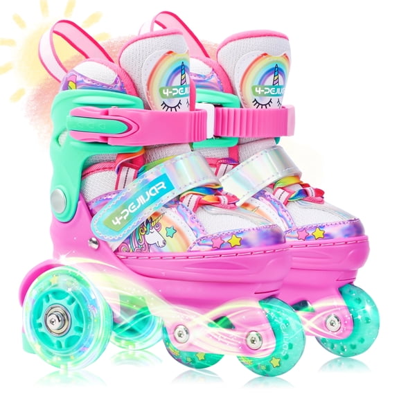 Roller Skates for Kids Girls Rainbow Unicorn Toddler Roller Skates W/Full Light up Wheels for Outdoor Beginner Rollerskates for Gifts