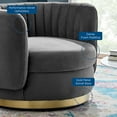 thumbnail image 3 of Armchair Swivel Accent Tufted Chair, Gold Gray Grey, Velvet, Modern Contemporary, Living Lounge Cafe Room Hotel Lobby Hospitality, 3 of 7