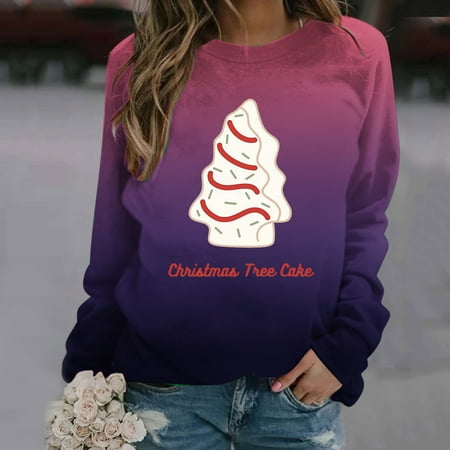 

Zedker Winter Outfits for Women 2022 Oversized Crewneck for Women Christmas Tree Cake Women s Autumn and Winter Casual Gradual Change Christmas Print Thin Sweater Long Sleeve Crew Neck Shirt