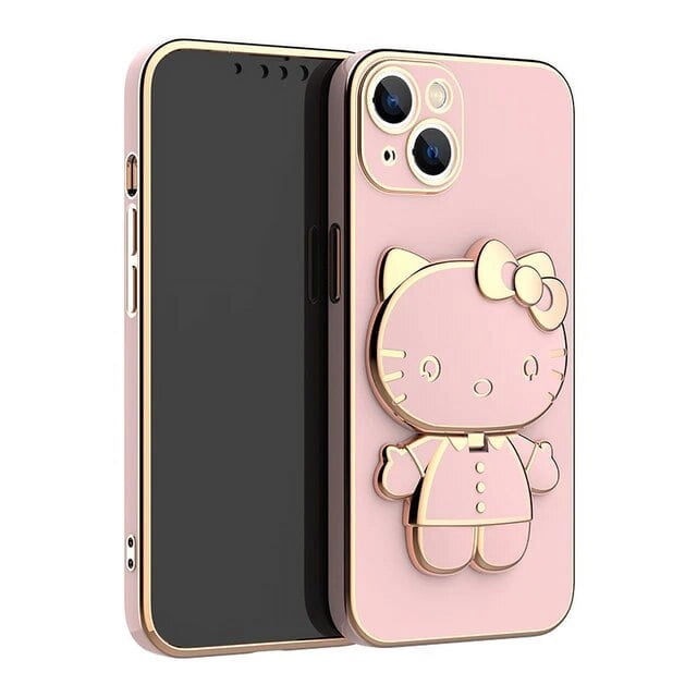 Hello Kitty Mirror Bracket Holder Phone Case For Huawei P60 Pro Plus P50 P40 P20 P30 Lite P Smart Z Y9 Prime 2019 Plating Cover LXY