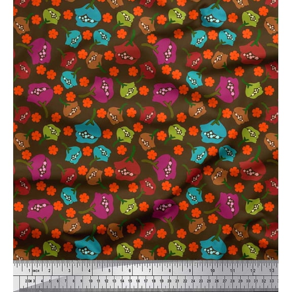 Soimoi Moss Georgette Fabric Floral Clip Art Print Fabric by Yard 42 Inch Wide