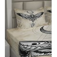thumbnail image 4 of Ambesonne Fantasy Fitted & Top Sheet Set with Shams, Hawk Moth Skull Magic, White Black and Cream, 4 of 5
