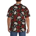 thumbnail image 3 of Balery Red Rose Skull Camisa Casual de Manga Corta con Botones para Hombre, Texturizada, Estilo Cubano, para Playa, Verano-Medium, 3 of 5