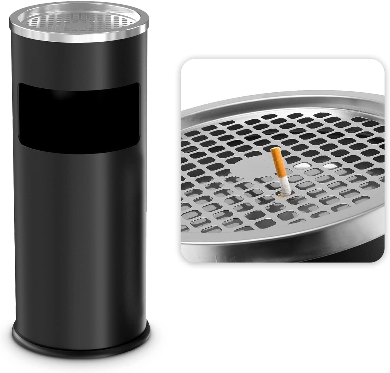Outdoor Trash Can with Lid Black Stainless Steel Commercial Garbage