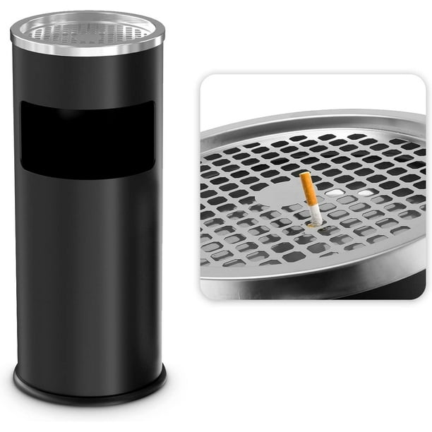 Outdoor Trash Can with Lid Black Stainless Steel Commercial Garbage