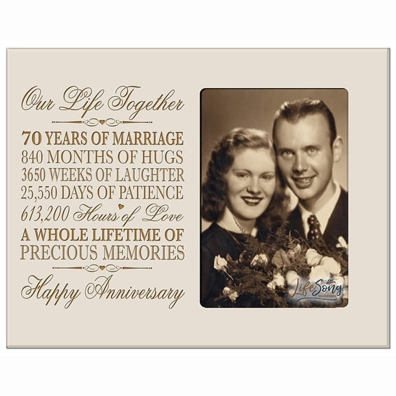 LifeSong Milestones Wood 70th Anniversary Tabletop Picture Frame Holds 4x6 Photo Gift Ideas