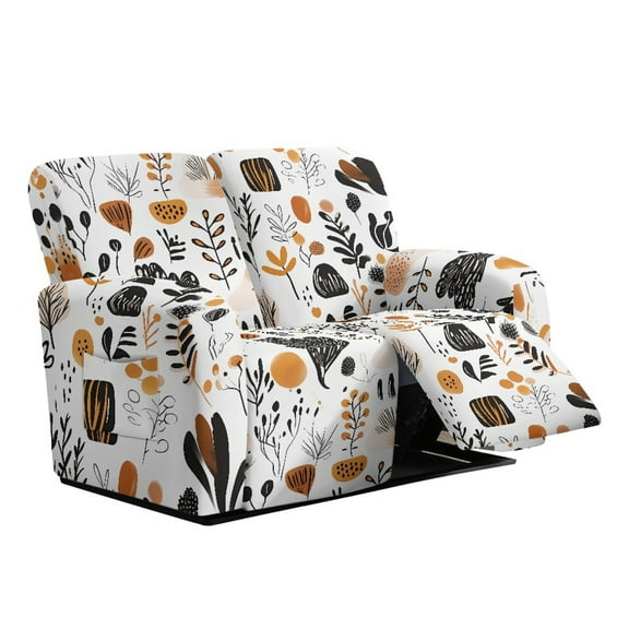 Xoenoiee Abstract Boho Geometric Art Print Stretch Reclining Loveseat Slipcover, 2 Seater Loveseat Recliner Cover with Storage Pockets, Recliner Couch Sofa Cover Furniture Protector