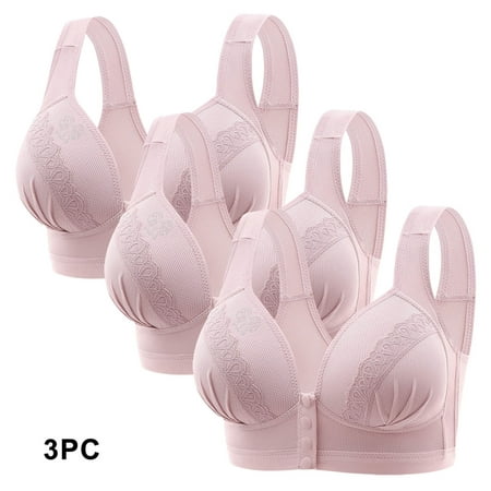 GERsome Women s Pack of 3 Assorted Color Everyday Bra Push Up Bras No Underwire High Support Front Closure Full Coverage Easy Close Sports Bras Size M