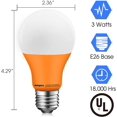 thumbnail image 4 of ENERGETIC LED A19 Orange Light Bulb, 3W (40Watt Equivalent), E26 Base, UL Listed, Glow in The Dark for Blacklights Party, Holiday Lighting, Decorative Illumination, 2 Pack, 4 of 6