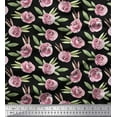 thumbnail image 1 of Soimoi Black Japan Crepe Satin Fabric Leaves & Rose Floral Print Sewing Fabric Yard 42 Inch Wide, 1 of 3