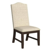 Dining Chair Set of 2- Scalloped Back- Cherry Wood- Beige Fabric